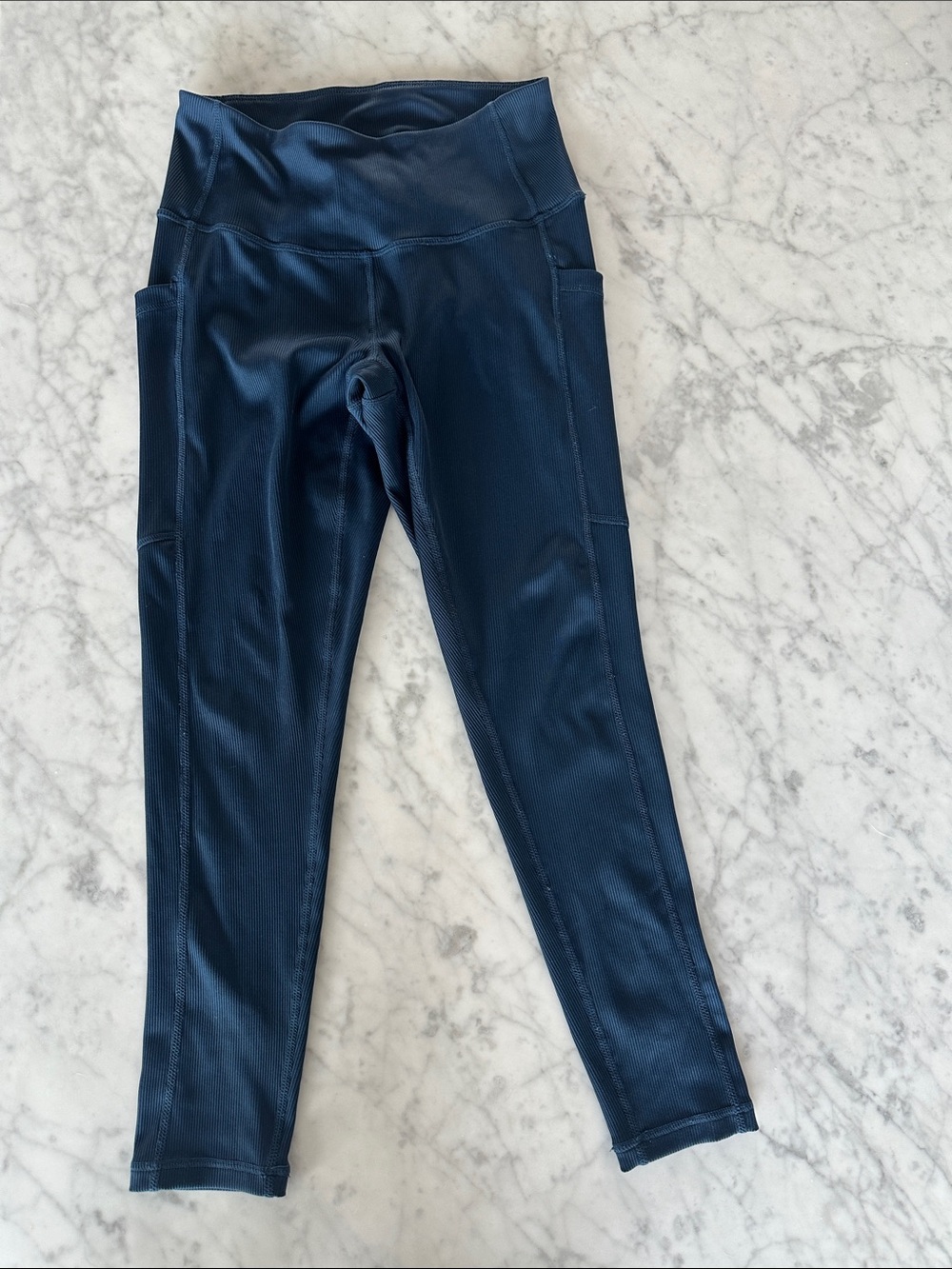 Zella Ribbed Dark Blue High-Rise Leggings